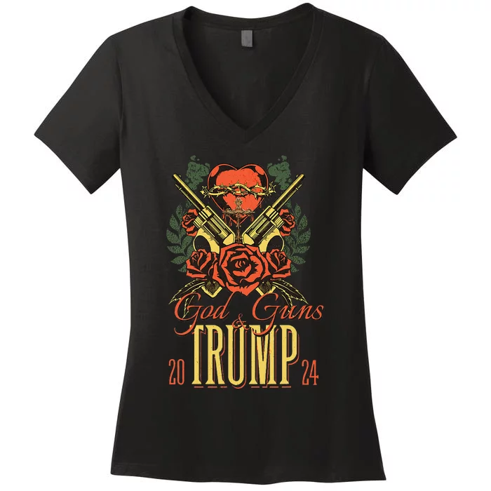 God Guns & Trump 2024 2a Support Women's V-Neck T-Shirt