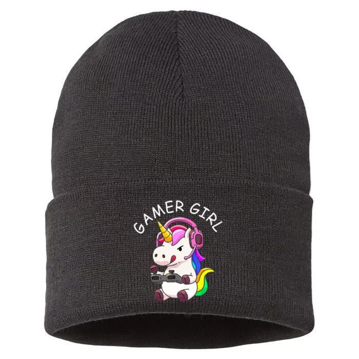 Gamer Girl Unicorn Gaming Cute Video Game Gift Women Sustainable Knit Beanie