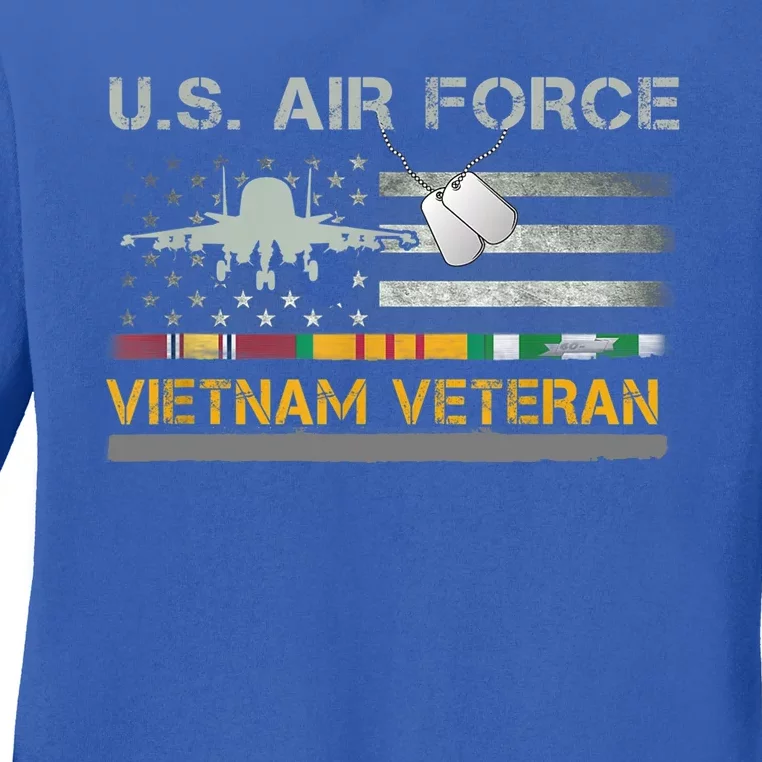 Great Gift US Air Force Vietnam Veteran USAF Veteran USA Flag Gift Ladies Long Sleeve Shirt