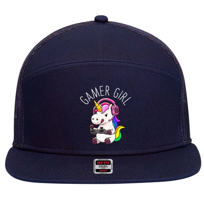 Gamer Girl Unicorn Gaming Cute Video Game Gift 7 Panel Mesh Trucker Snapback Hat