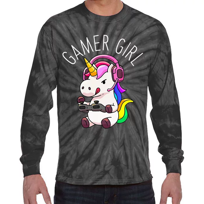 Gamer Girl Unicorn Gaming Cute Video Game Gift Women Tie-Dye Long Sleeve Shirt