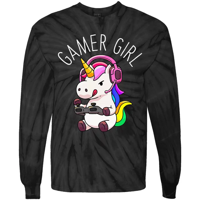 Gamer Girl Unicorn Gaming Cute Video Game Gift Women Tie-Dye Long Sleeve Shirt