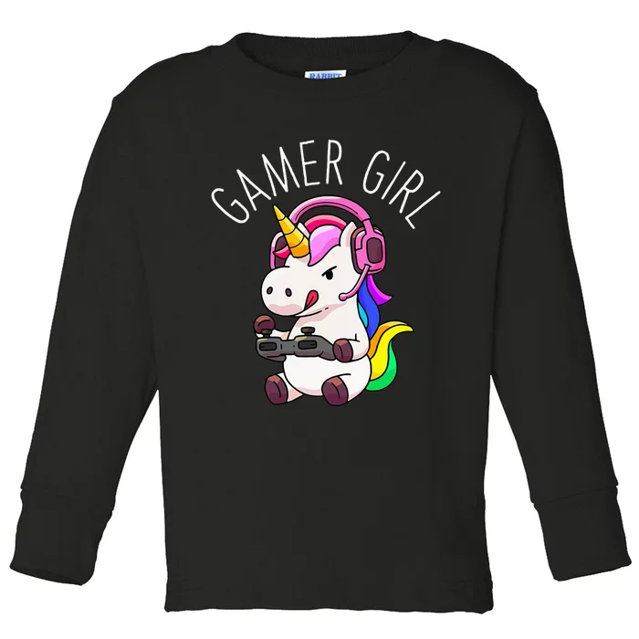 Gamer Girl Unicorn Gaming Cute Video Game Gift Women Toddler Long Sleeve Shirt