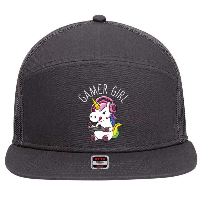 Gamer Girl Unicorn Gaming Cute Video Game Gift Girls 7 Panel Mesh Trucker Snapback Hat