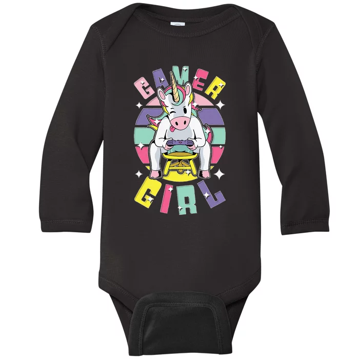 Gamer Girl Unicorn Baby Long Sleeve Bodysuit