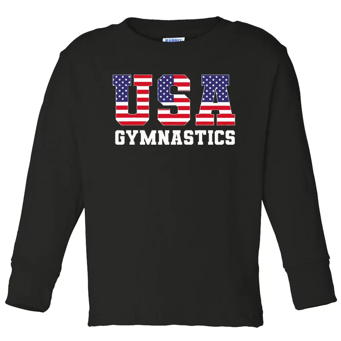 Gymnast Gymnastics Usa American Flag Toddler Long Sleeve Shirt