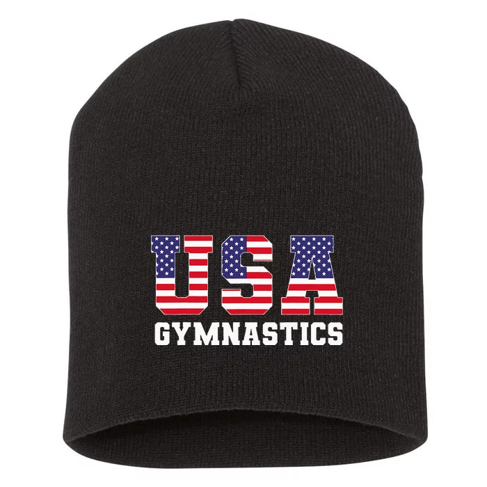 Gymnast Gymnastics Usa American Flag Short Acrylic Beanie