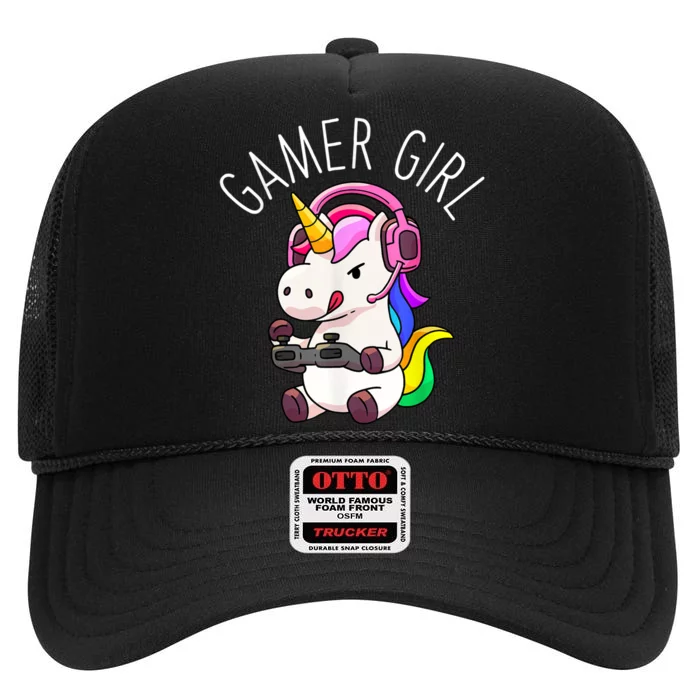 Gamer Girl Unicorn Gaming Cute Video Game Gift High Crown Mesh Trucker Hat