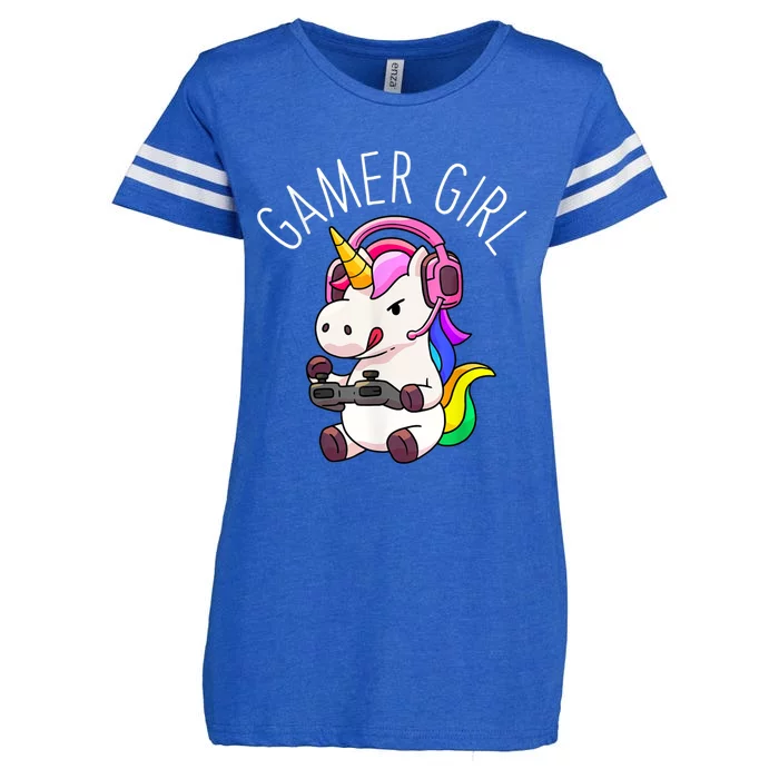 Gamer Girl Unicorn Gaming Cute Video Game Gift Enza Ladies Jersey Football T-Shirt