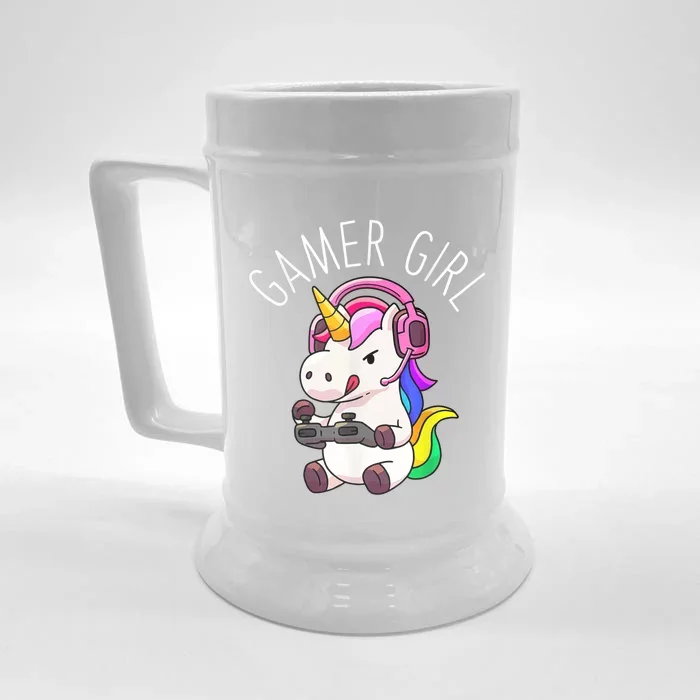 Gamer Girl Unicorn Gaming Cute Video Game Gift Front & Back Beer Stein