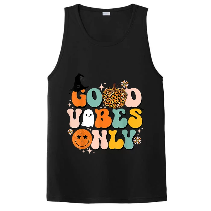 Groovy Good Vibes Only Pumpkin Ghost Spooky Season Halloween Funny Gift Performance Tank