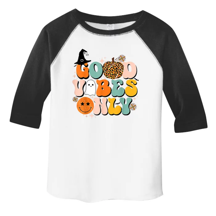 Groovy Good Vibes Only Pumpkin Ghost Spooky Season Halloween Funny Gift Toddler Fine Jersey T-Shirt