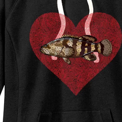 Goliath Grouper Valentines Day Fish Love Fingerprint Meaningful Gift Women's Fleece Hoodie