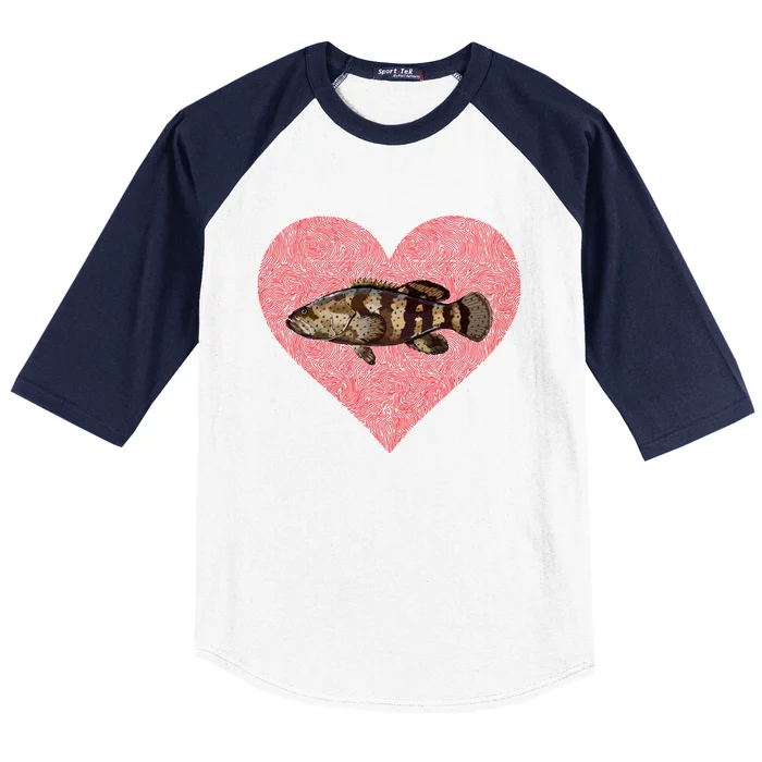 Goliath Grouper Valentines Day Fish Love Fingerprint Meaningful Gift Baseball Sleeve Shirt