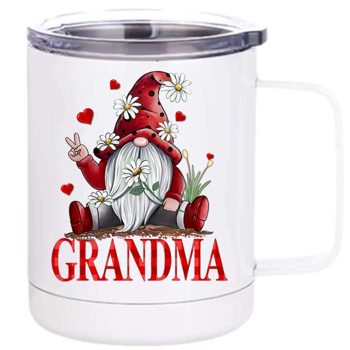 Grandma Gift Valentine Gnome Hippie Beetle Daisy Flower Gnome Gift Front & Back 12oz Stainless Steel Tumbler Cup