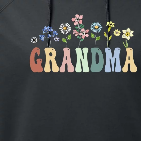 Grandma Gifts Women Wildflower Floral Grandma Performance Fleece Hoodie