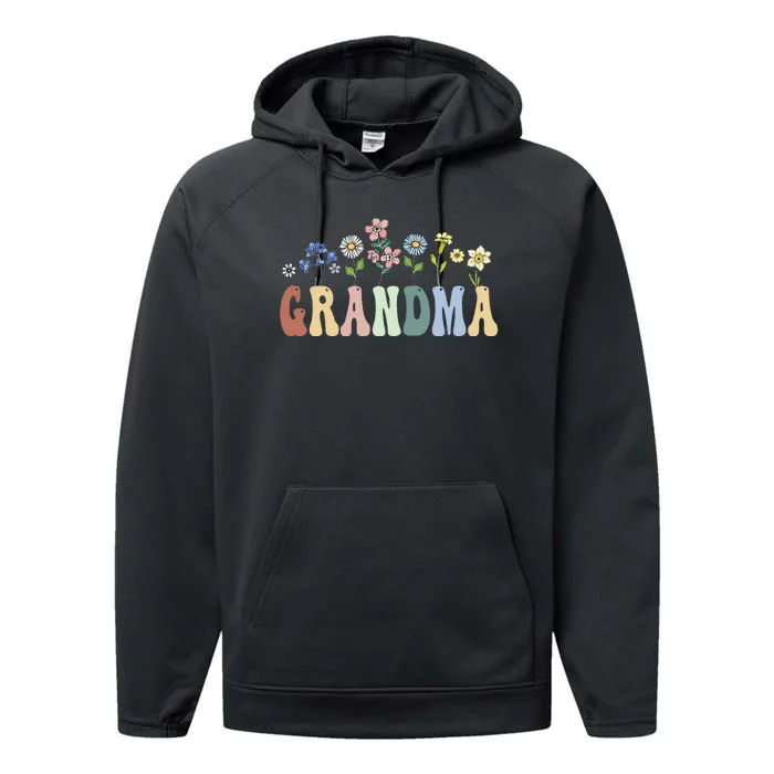 Grandma Gifts Women Wildflower Floral Grandma Performance Fleece Hoodie