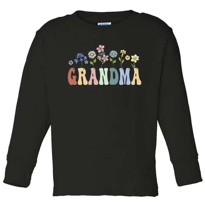 Grandma Gifts Women Wildflower Floral Grandma Toddler Long Sleeve Shirt