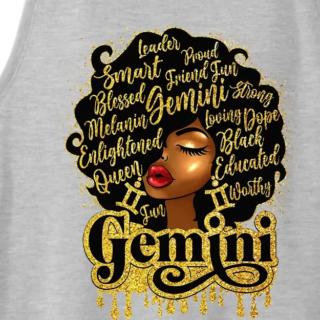 Gemini Girl Zodiac Sign Birthday Queen Afro Black Ladies Tri-Blend Wicking Tank