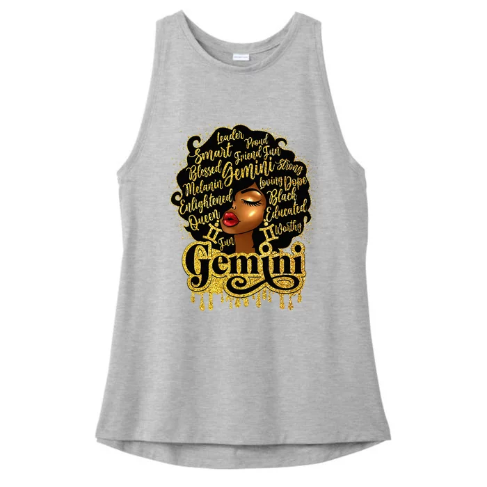 Gemini Girl Zodiac Sign Birthday Queen Afro Black Ladies Tri-Blend Wicking Tank