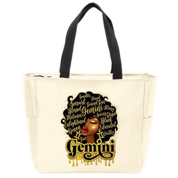 Gemini Girl Zodiac Sign Birthday Queen Afro Black Zip Tote Bag