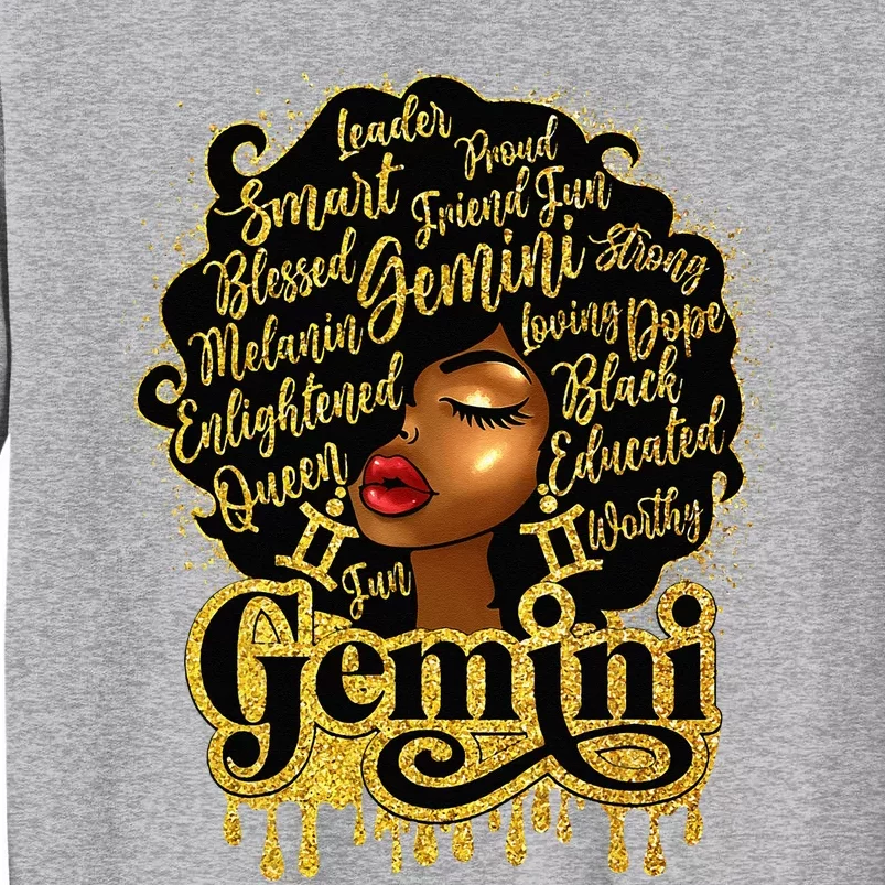 Gemini Girl Zodiac Sign Birthday Queen Afro Black Tall Sweatshirt