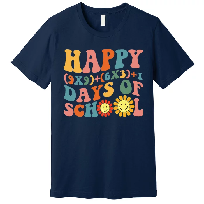 Groovy Happy 100 Days Of School Math Formula Teachers Premium T-Shirt