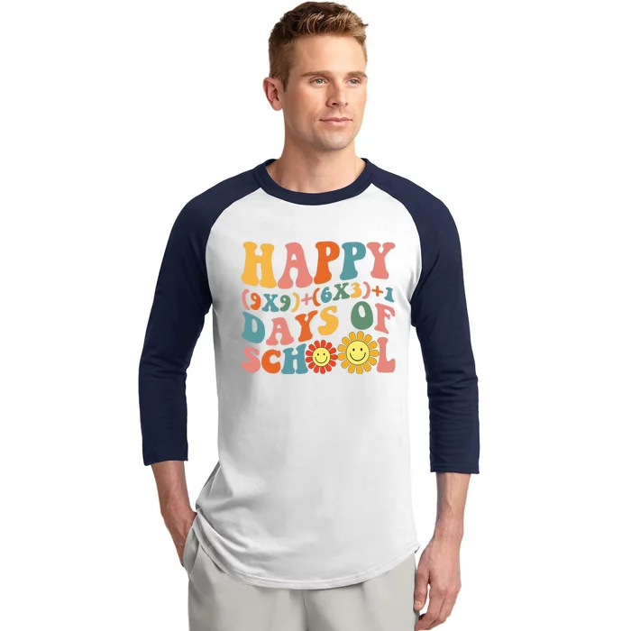 Groovy Happy 100 Days Of School Math Formula Teachers Baseball Sleeve Shirt