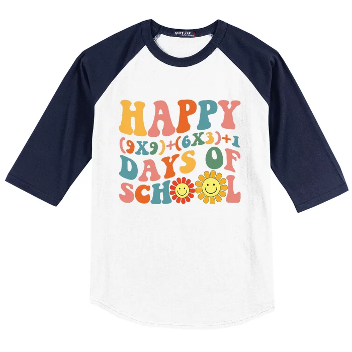 Groovy Happy 100 Days Of School Math Formula Teachers Baseball Sleeve Shirt