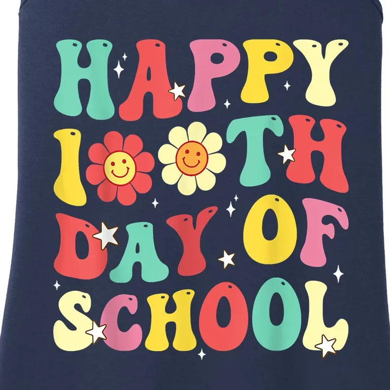 Groovy Happy 100th Day Of School Cute Students Teachers Ladies Essential Tank