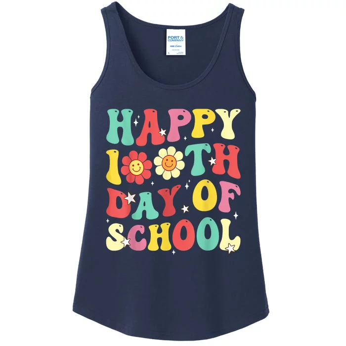 Groovy Happy 100th Day Of School Cute Students Teachers Ladies Essential Tank