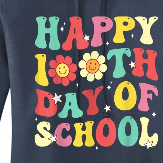 Groovy Happy 100th Day Of School Cute Students Teachers Women's Pullover Hoodie