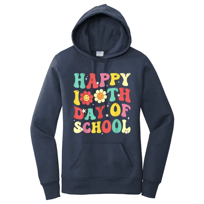 Groovy Happy 100th Day Of School Cute Students Teachers Women's Pullover Hoodie