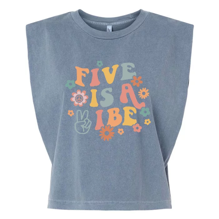 Groovy Hippie 5 Is A Vibe Boy 5th Birthday Party Decoration Garment-Dyed Women's Muscle Tee