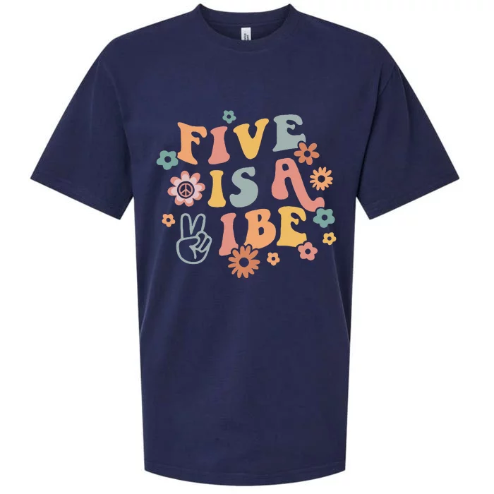 Groovy Hippie 5 Is A Vibe Boy 5th Birthday Party Decoration Sueded Cloud Jersey T-Shirt