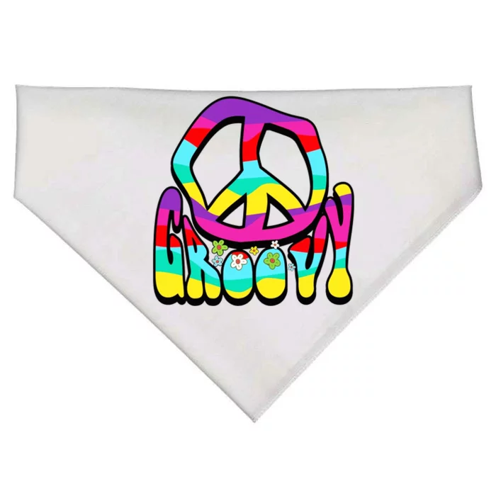 Groovy Hippie 60s 70s Peace Sign Symbol 1970s Flower Power Meaningful USA-Made Doggie Bandana