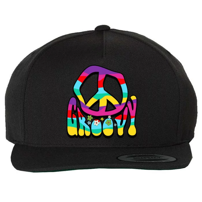 Groovy Hippie 60s 70s Peace Sign Symbol 1970s Flower Power Meaningful Gift Wool Snapback Cap