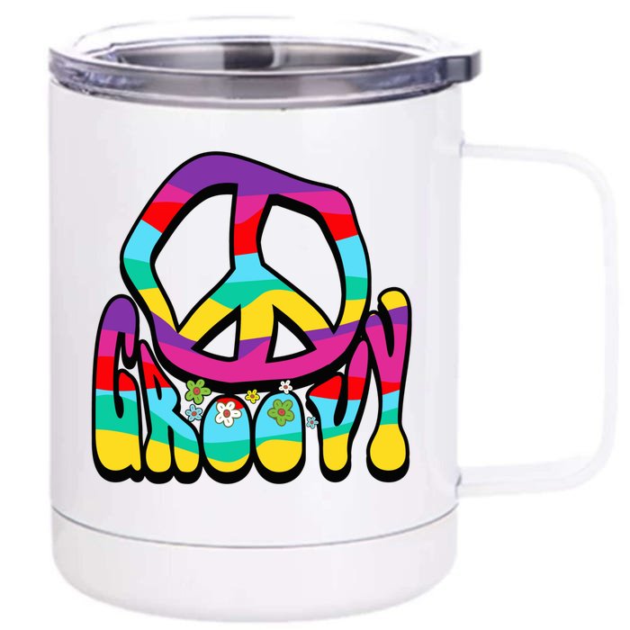 Groovy Hippie 60s 70s Peace Sign Symbol 1970s Flower Power Meaningful Gift Front & Back 12oz Stainless Steel Tumbler Cup