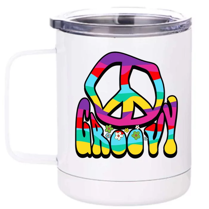 Groovy Hippie 60s 70s Peace Sign Symbol 1970s Flower Power Meaningful Gift Front & Back 12oz Stainless Steel Tumbler Cup