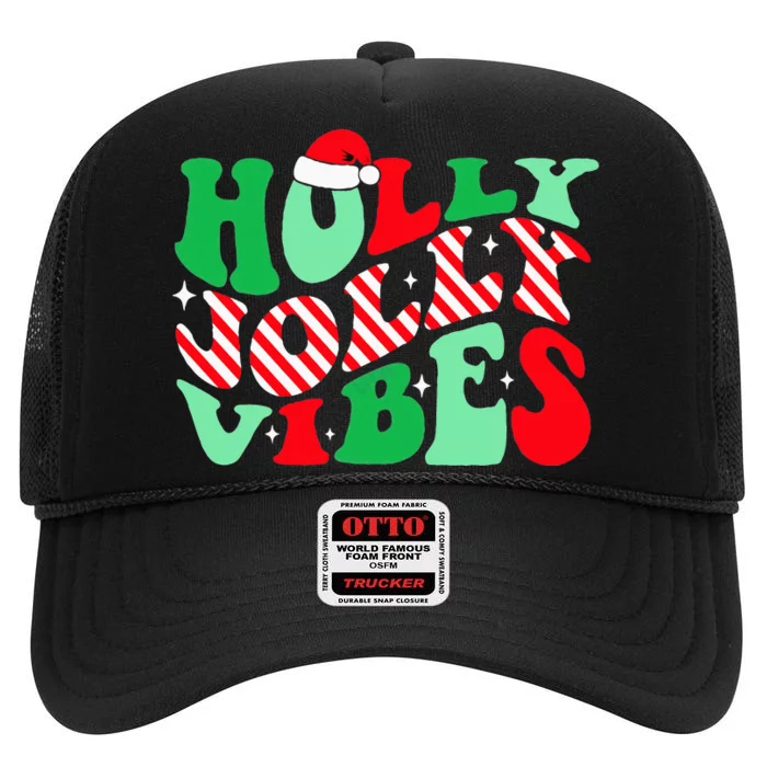 Groovy Have A Holly Xmas Jolly Christmas Santa Hat High Crown Mesh Trucker Hat