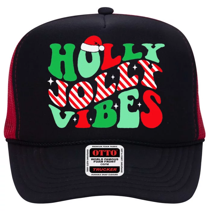 Groovy Have A Holly Xmas Jolly Christmas Santa Hat High Crown Mesh Trucker Hat