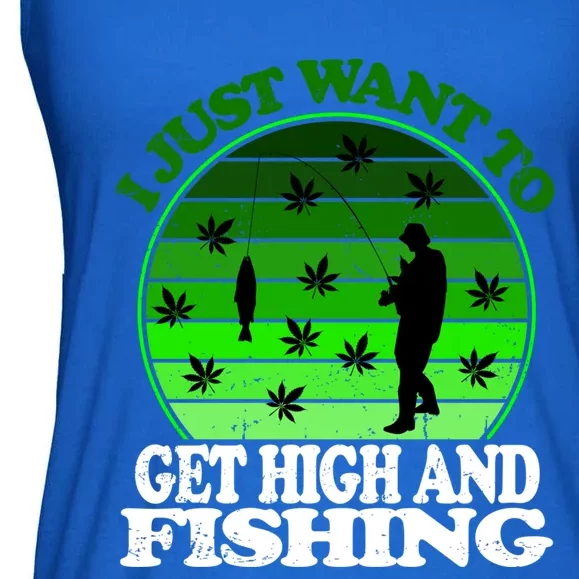 Get High And Fishing Cannabis Thc Cbd Marjuana Pot Funny Gift Ladies Essential Flowy Tank