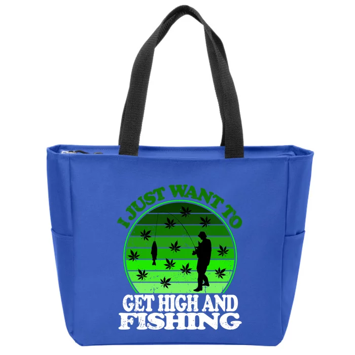 Get High And Fishing Cannabis Thc Cbd Marjuana Pot Funny Gift Zip Tote Bag