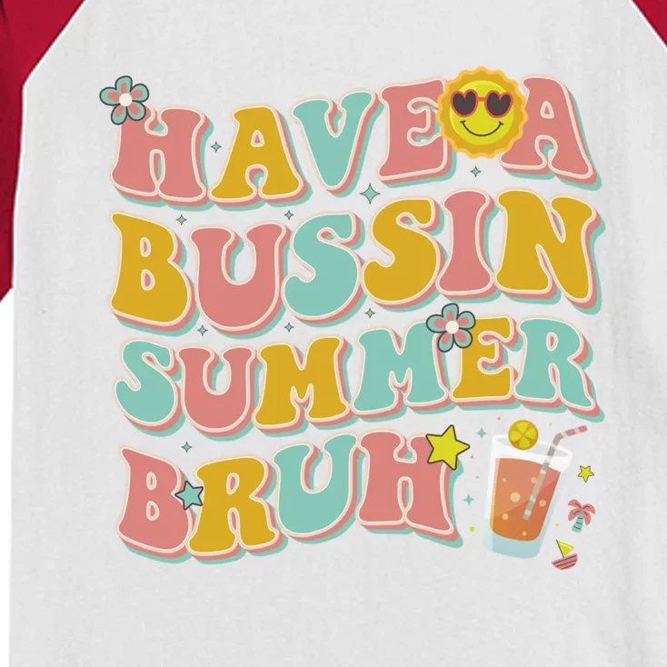 Groovy Have A Bussin Summer Bruh Teachers Party School Gift Kids Colorblock Raglan Jersey