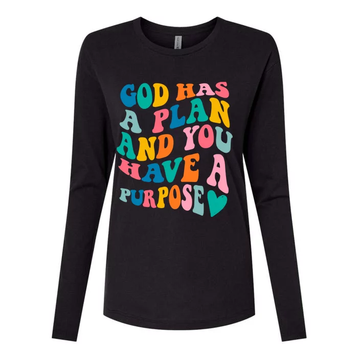 God Has A Plan And You Have A Purpose, Preppy Bible Verse Womens Cotton Relaxed Long Sleeve T-Shirt