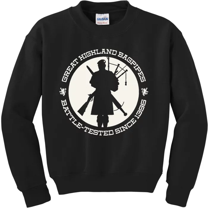 Great Highland Bagpipes Battle Tested Since 1396 Kids Sweatshirt