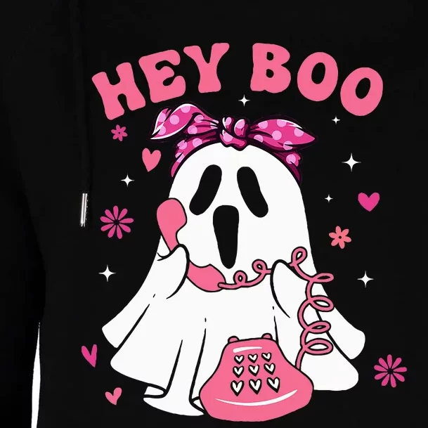 Groovy Hey Boo Cute Ghost Funny Halloween Womens Funnel Neck Pullover Hood