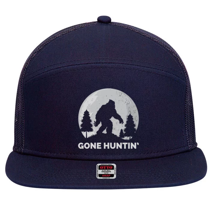 Gone Hunting Bigfoot Real Bigfoot Sasquatch Gift 7 Panel Mesh Trucker Snapback Hat