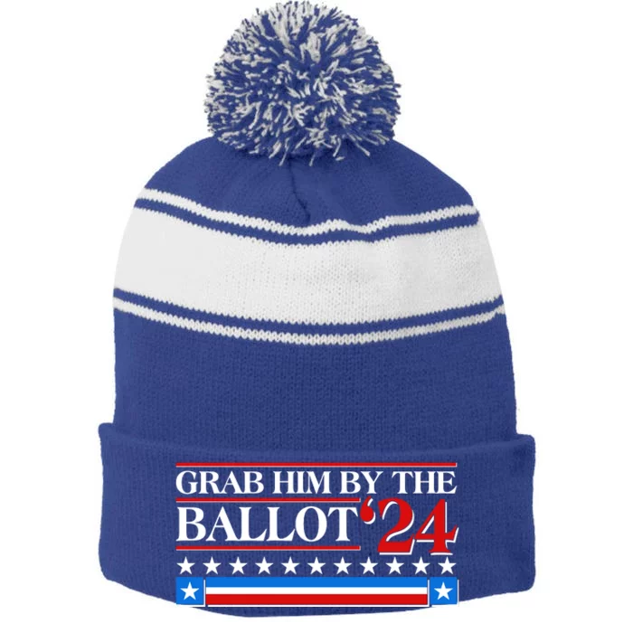 Grab Him By The Ballot 2024 Stripe Pom Pom Beanie