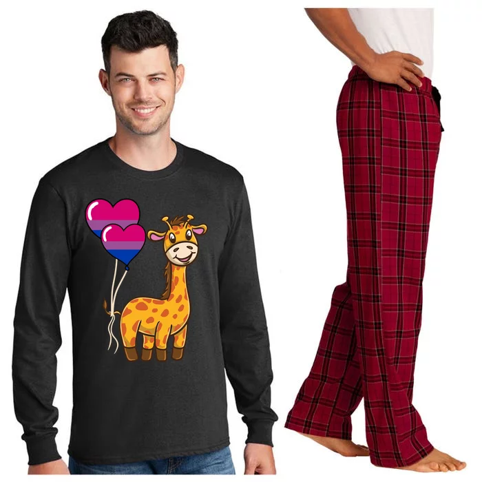 Giraffe Heart Balloon Bisexual Pride Gift Long Sleeve Pajama Set